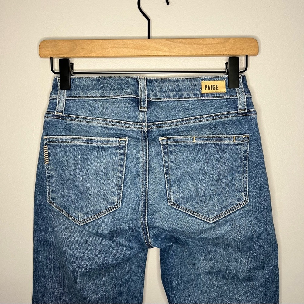 Paige Distressed Raw Hem Verdugo Ankle Jeans in Medium Wash Blue 24 - Picture 6 of 8